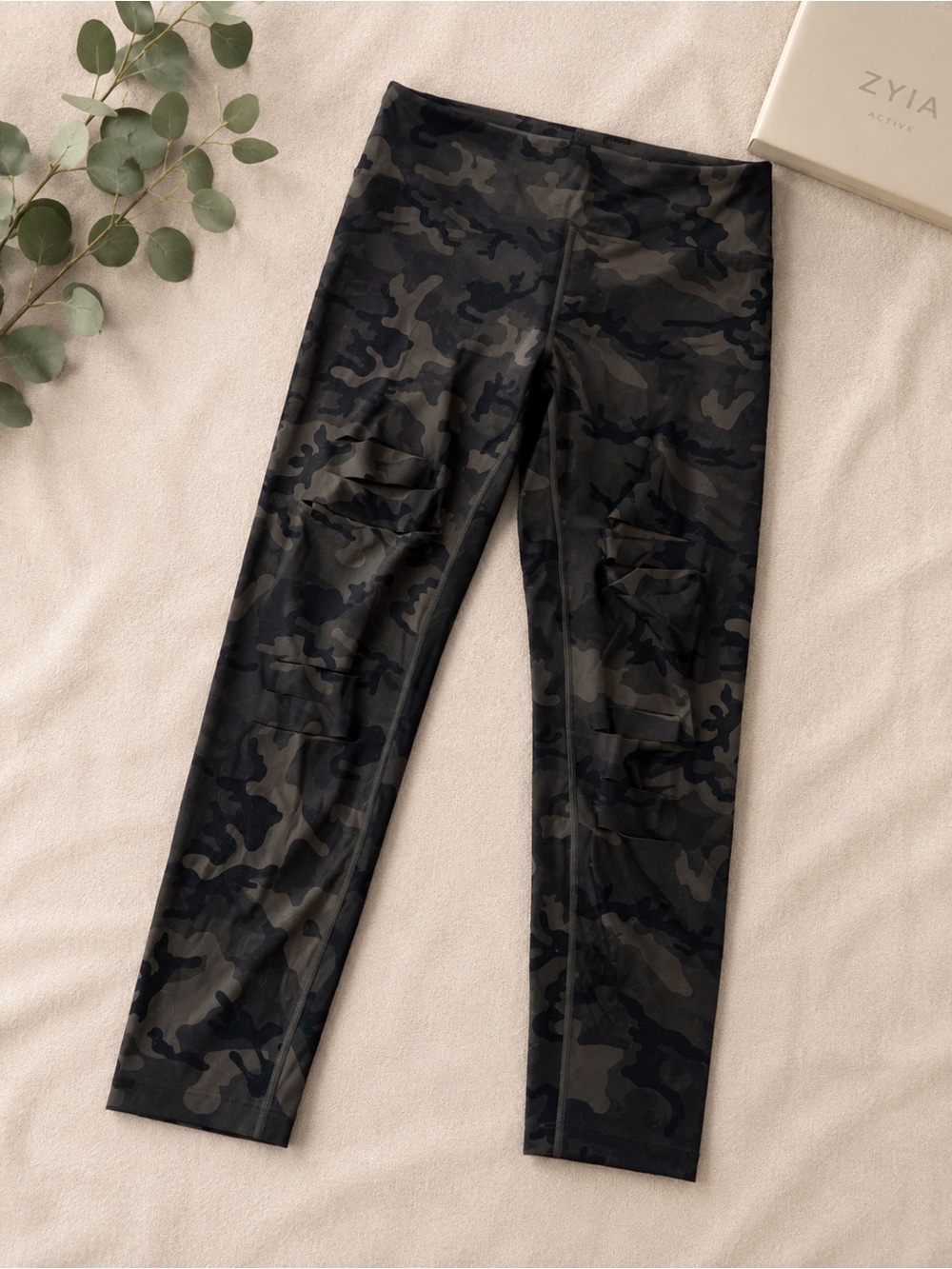 Zyia Active Women's High-Rise Camo Leggings in Black & Olive